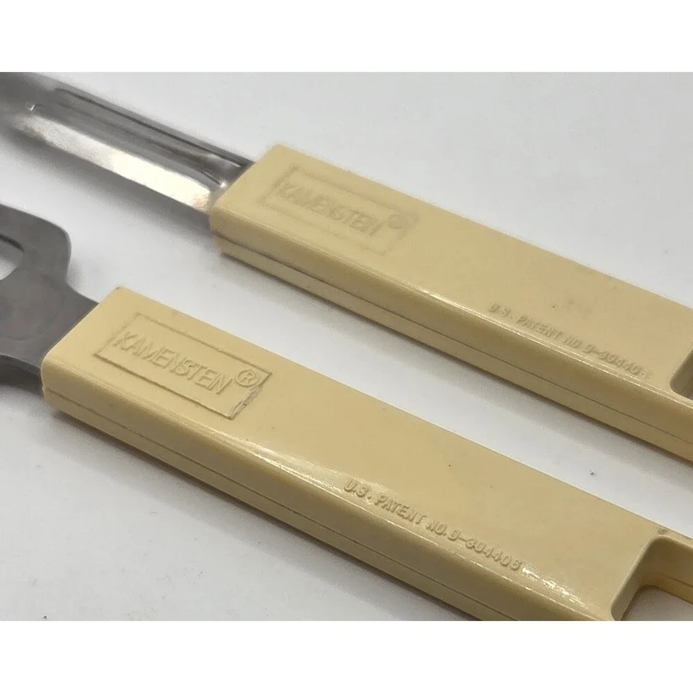 VTG Kamenstein Vegetable Peeler & Bottle Opener Church Key Tan Handle Lot of 2